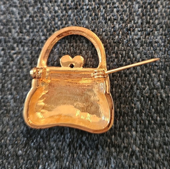 Small Gold and Crystal Purse Pin - Picture 3 of 4